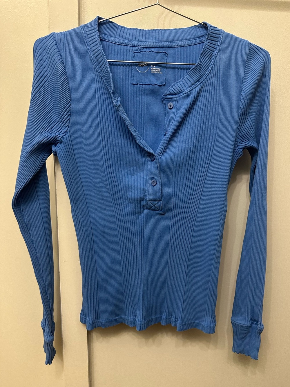 aerie Ribbed Henley Long-Sleeve Top in Blue